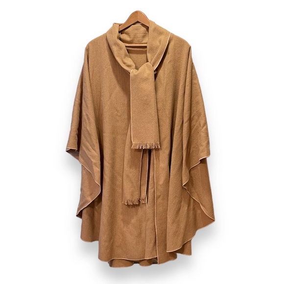Vintage Wool Blend Poncho /Cape One Size Camel Brown - Picture 1 of 7